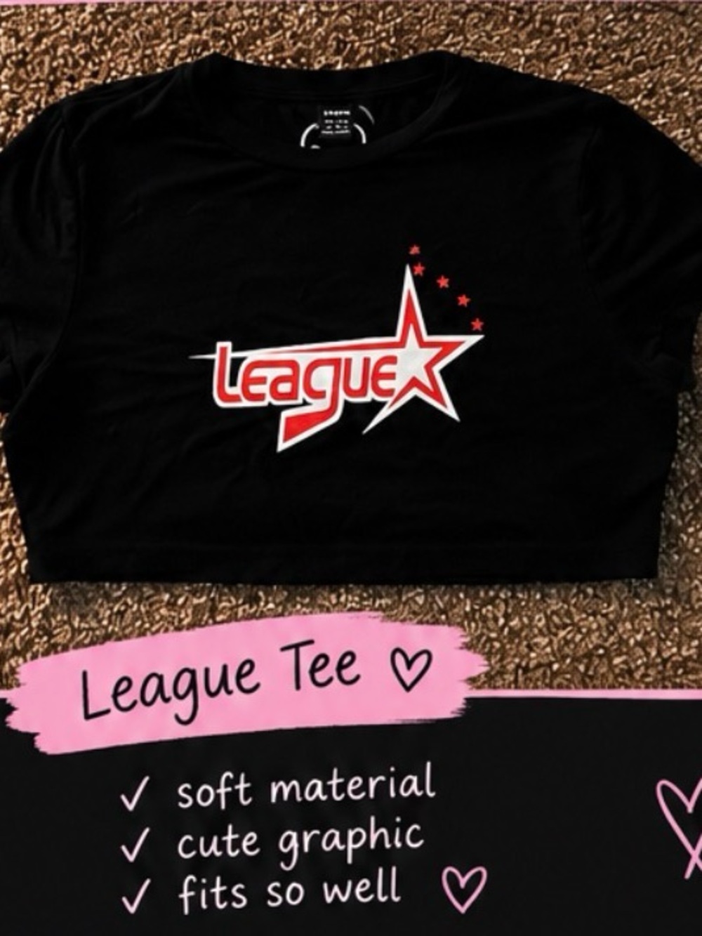 SHEIN Black Crop Top with Red & White Star Logo